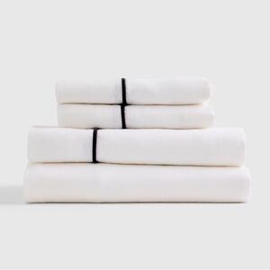 NWOT QUINCE European Linen Piped Sheet Set Queen White/Black 4190